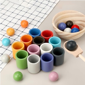 ДЕРЕВЯННЫЕ ИГРУШКИ МОНТЕССОРИ СОРТИРОВОЧНЫЕ ШТАБИЛЬНЫЕ МЯЧИ 12 ШТ 3 СМ