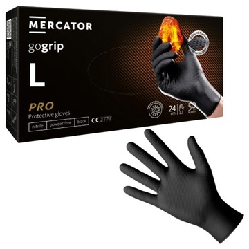 Rękawiczki WARSZTATOWE MERCATOR GOGRIP NITRYLOWE black CZARNE 50 szt. r. L