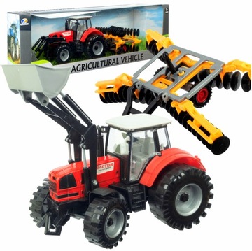 Duży traktor z przyczepą ciągnik z ładowarką czołową NAPĘD ruchome elementy