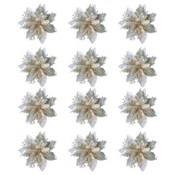 12 szt. Świąteczne brokatowe kwiaty Ozdoby choinkowe Decor Sztuczne złoto