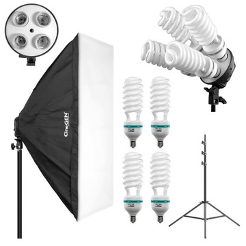 Lampa oświetleniowa DUŻY softbox 90x60cm SOLIDNY statyw 230cm Żarówki 4x65W