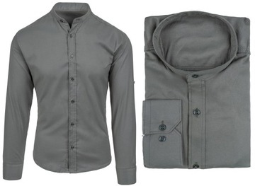 Koszula meska zielona ze stojka - slim fit - struktura - M