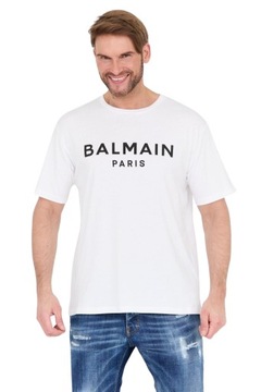 BALMAIN Biały t-shirt męski z czarnym logo 2XL