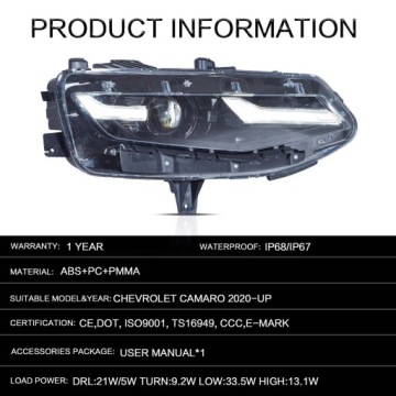 CHEVROLET CAMARO 2019-2024 ЛАМПЫ ПЕРЕДНИЕ ФОНАРИ ПОЛНОСТЬЮ СВЕТОДИОДНЫЕ НАБОР VLAND