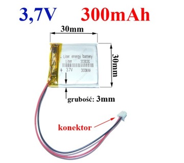 Akumulator Bateria GPS GSM 303030 300mAh +konektor