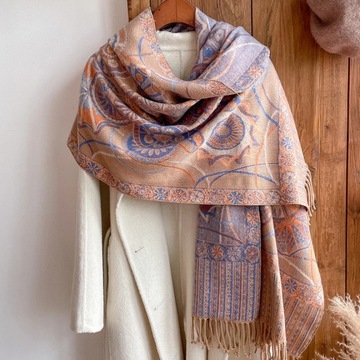 Floral Cashmere Scarf for Women Thick Winter Warm
