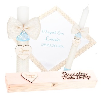 КРЕЩЕННАЯ СВЕЧА + КОРОБКА С ВЫШИВКОЙ КРЕЩЕННАЯ ОДЕЖДА