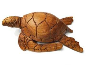 Rzeźba Figurka Duży ŻÓŁW z Drewna Suar Rękodzieło 25cm