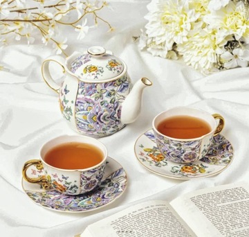 FILIŻANKA 2 SZT I CZAJNIK 950 ML MOTYL KWIATY PUDEŁKO PREZENTOWE 5 ELEM