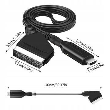 Kabel przewód Adapter konwerter z Euro HDMI na SCART PAL/NTSC 1080P HD 1m