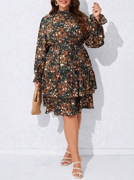 SHEIN LUNE Plus Warstwowa sukienka z paskiem w drobne kwiatowe wzory 5XL
