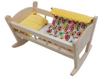 KOŁYSKA DLA LALEK DREWNIANA + POŚCIEL