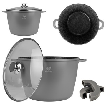 GARNEK DUŻY GRANITOWY 14L INDUKCJA GAZ UCHWYTY SILIKONOWE GRATIS NON STICK