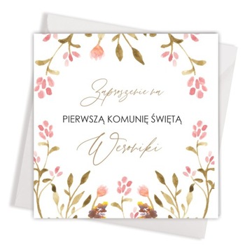 Zaproszenie na Komunię Pastelowe z Kopertą Gotowe + Imię + Personalizacja