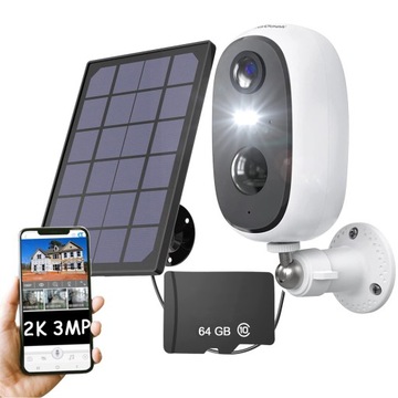 KAMERA ZEWNĘTRZNA SOLARNA BEZPRZEWODOWA 2K 64GB SD