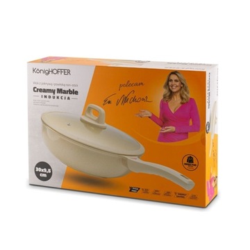 Patelnia WOK na indukcję z pokrywką 30 cm Beżowa