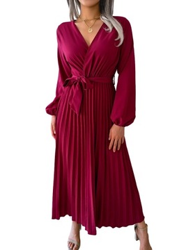 Elegancka sukienka plisowana z paskiem długa