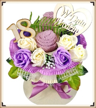 BUKIET z RĘCZNIKÓW PREZENT na 18 URODZINY DUŻY RÓŻE MYDLANE osiemnastkę