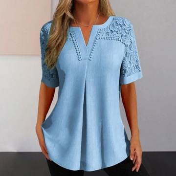 Female Lace T-shirt Floral Lace Stitching V-neck T