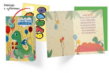 KARTKA na URODZINY dla DZIECKA wymienne cyferki SMOK urodzinowy KARNET