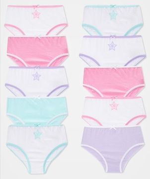 PRIMARK Majtki Figi 10szt 146cm 10-11L Gwiazdka Róż Komplet Majtek Biel 10x