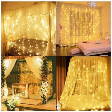 Световая завеса 300 LED ТЕПЛЫЙ БЕЛЫЙ Гирлянда Лампы 2700К 3х3м USB + пульт ДУ