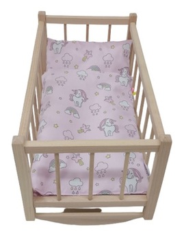 KOŁYSKA DLA LALEK DREWNIANA DLA LALKI +POŚCIEL 3EL