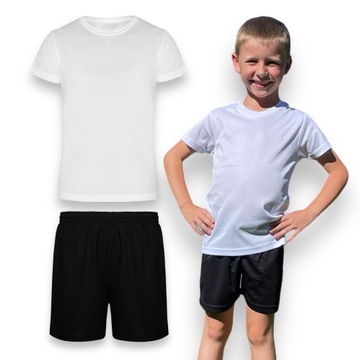 Komplet biała koszulka czarne spodenki strój na WF zestaw sportowy t-shirt
