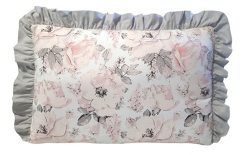 POSZEWKA peonie białe kwiaty szara falbanka 60x40