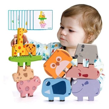 KLOCKI DREWNIANE ZWIERZĘTA MONTESSORI UKŁADANKA EDUKACYJNE