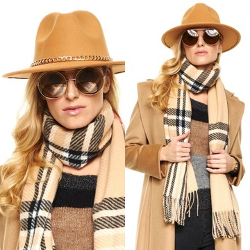 KAPELUSZ ELEGANCKI złoty łańcuch camel
