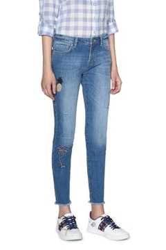 Desigual spodnie jeans haft skinny, rurki małe 28