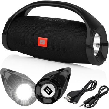MOCNY GŁOŚNIK BLUETOOTH USB SD RADIO PRZENOŚNY BEZPRZEWODOWY UCHWYT LATARKA