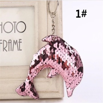 Śliczne delfin brokat cekiny pompon cekiny brelok do kluczy prezenty dla ko