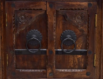 Komoda na wino kolonialna lite drewno akacja indyjska ręcznie rzeźbiona