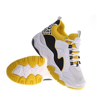 Sznurowane damskie snekaersy Biało żółte buty sportowe 12353 39