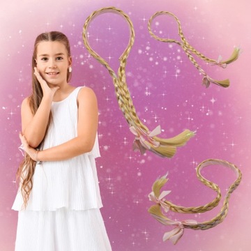 Косы, светлые волосы, ОБОДОК, БАНКИ, розовый, комплект