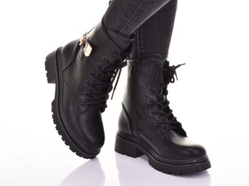 КОЖАНЫЕ РАБОЧИЕ БОТИНКИ ЖЕНСКИЕ УТЕПЛЕННЫЕ, ЧЕРНЫЕ НА ПЛАТФОРМЕ, НА ОСЕНЬ-ЗИМУ