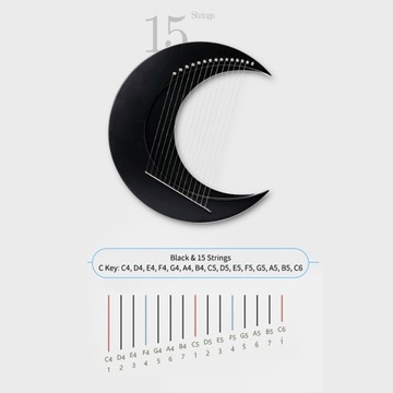 15-strunowy półksiężyc Księżyc Lyre C Key Harp Portable Lyre Stal GO