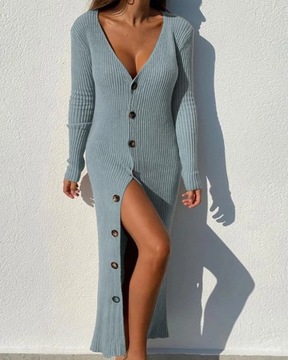 Women V Neck Long Sleeve Button Blouse Dress Sexy