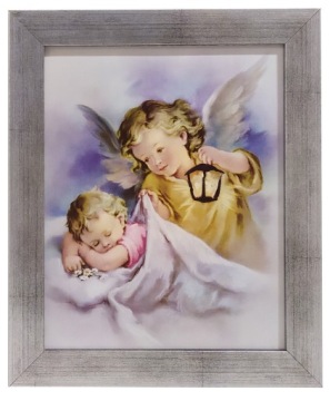 OBRAZ ŚW. ANIOŁA STRÓŻA ANIOŁKA 25X30 SREBRNA RAMA