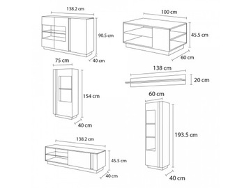 Мебель ARCO для гостиной со СКАМЬЕЙ и комодом с витриной + LED