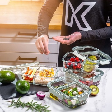 Пищевые контейнеры стеклянные 4x 1L контейнеры с отделениями для ланч -боксов