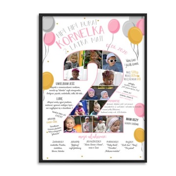 2 LATKA urodziny metryczka plakat zdjęcia+ramka a3