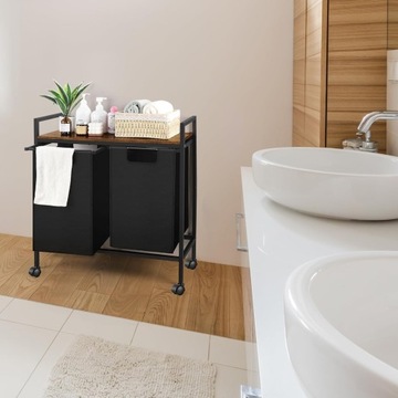 KOSZ NA PRANIE Z PÓŁKĄ I KÓŁKAMI 2 KOMORY DO SEGREGACJI 85L REGAŁ LOFT