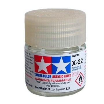 MODELARSKA FARBA AKRYLOWA BEZBARWNA POŁYSK TAMIYA 23ml X-22 CLEAR (GLOSS)