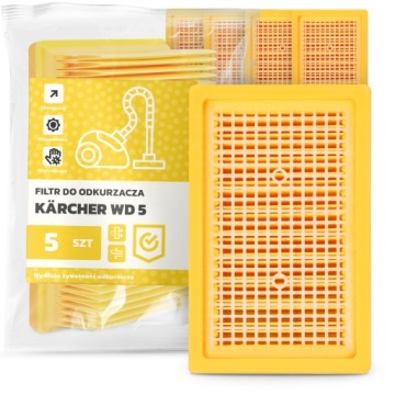 5 x Filtr Pro Vysavač Kärcher Wd 5 Vlnitý vzduch Plochý Filtry Em-w