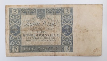 Старая коллекционная банкнота Польша 5 злотых 1930 года.