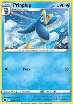 Oryginalna Karta Pokemon Brilliant Stars - Prinplup BRS 036