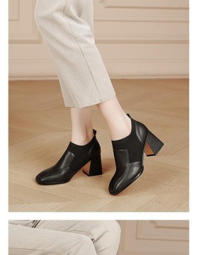 Czarne, małe, skórzane buty damskie na wysokim obcasie w stylu angielskim
